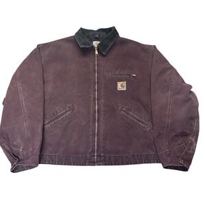Vintage Carhartt J43 BRG Sandstone Detroit Jacket Burgundy 2XL Reg Distressed